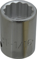 Proto - 1-1/16", 3/4" Drive, Standard Hand Socket - 12 Points, 2" OAL, Chrome Finish - Exact Tooling