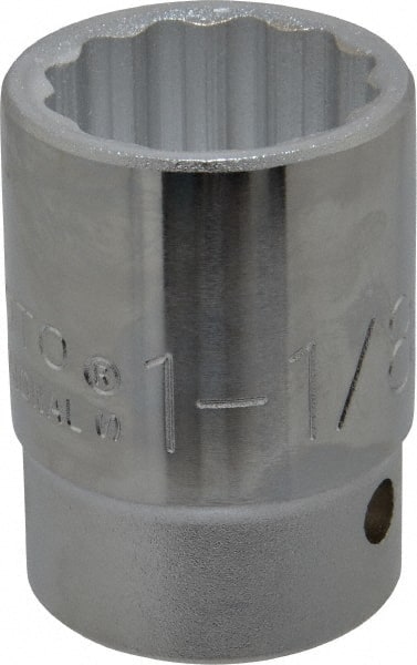 Proto - 1-1/8", 3/4" Drive, Standard Hand Socket - 12 Points, 2-7/32" OAL, Chrome Finish - Exact Tooling