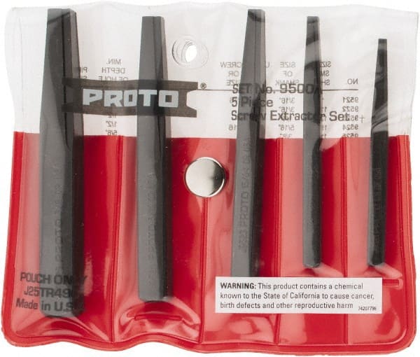 Proto - 5 Piece Screw Extractor Set - Screw Range 3/16 to 3/4" - Exact Tooling