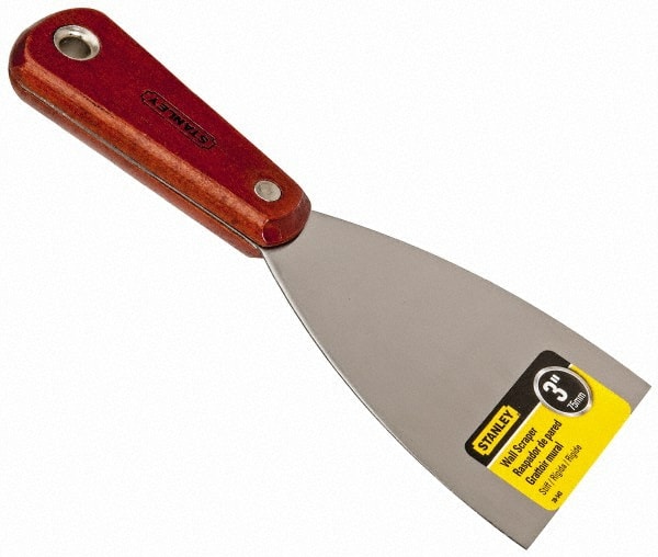 Stanley - Stiff Steel 1-Edge Scraper - 3" Blade Width x 3-5/8" Blade Length, 3-7/8" Long Hardwood Handle - Exact Tooling