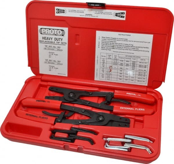 Proto - 18 Piece, Retaining Ring Pliers Set - 9-1/2" OAL - Exact Tooling