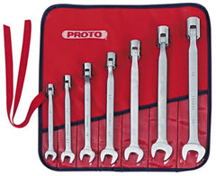 Proto - 7 Piece, 3/8" to 3/4", 12 Point Flex Head Combination Wrench Set - Inch Measurement Standard, Satin Finish, Comes in Nylon Roll - Exact Tooling