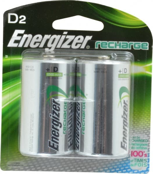 Energizer - Size D, NiMH, 2 Pack, Standard Battery - 1.2 Volts, Button Tab Terminal - Exact Tooling