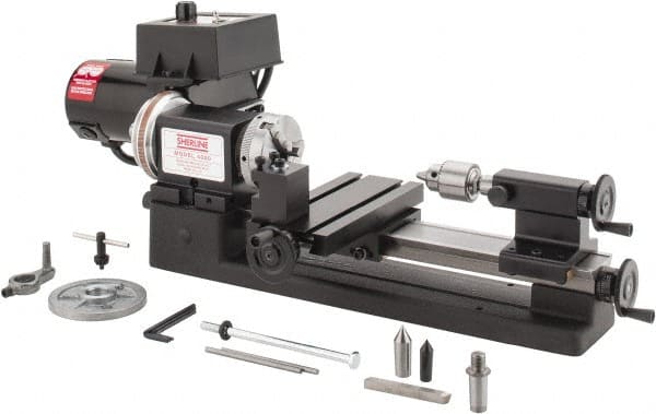 Sherline - 3-1/2" Swing, 8" Between Centers, 100/240 Volt, Single Phase Miniature Lathe - 1MT Taper, 1/2 hp, 70 to 2,800 RPM, 10mm Bore Diam, 260mm Deep x 203.2mm High x 584.2mm Long - Exact Tooling