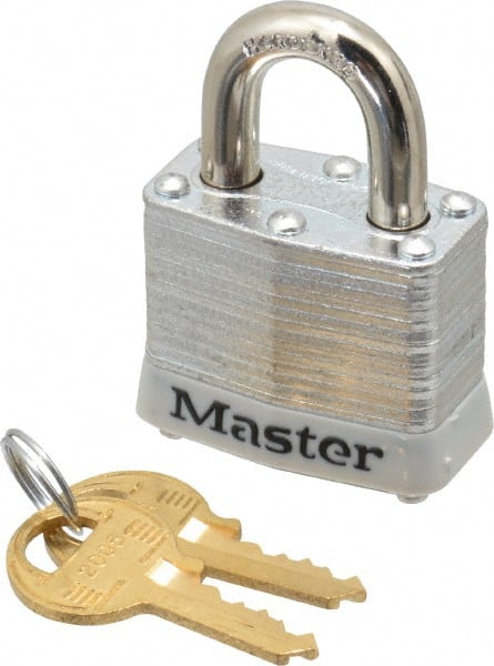 Master Lock - Keyed Alike Retaining Key Conductive Lockout Padlock - 3/4" Shackle Clearance, 9/32" Shackle Diam, 1-1/4" Body Height x 1-9/16" Body Width, White, 4 Pins - Exact Tooling