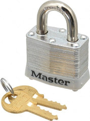 Master Lock - Keyed Alike Retaining Key Conductive Lockout Padlock - 3/4" Shackle Clearance, 9/32" Shackle Diam, 1-1/4" Body Height x 1-9/16" Body Width, White, 4 Pins - Exact Tooling