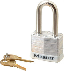 Master Lock - Keyed Different Retaining Key Conductive Lockout Padlock - 1-1/2" Shackle Clearance, 9/32" Shackle Diam, 1-1/4" Body Height x 1-9/16" Body Width, White, 4 Pins - Exact Tooling