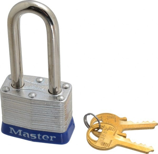 Master Lock - Keyed Different Retaining Key Conductive Lockout Padlock - 2" Shackle Clearance, 9/32" Shackle Diam, 1-1/4" Body Height x 1-9/16" Body Width, Blue, 4 Pins - Exact Tooling
