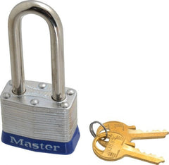Master Lock - Keyed Different Retaining Key Conductive Lockout Padlock - 2" Shackle Clearance, 9/32" Shackle Diam, 1-1/4" Body Height x 1-9/16" Body Width, Blue, 4 Pins - Exact Tooling