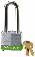 Master Lock - Keyed Different Retaining Key Conductive Lockout Padlock - 2" Shackle Clearance, 9/32" Shackle Diam, 1-1/4" Body Height x 1-9/16" Body Width, Green, 4 Pins - Exact Tooling