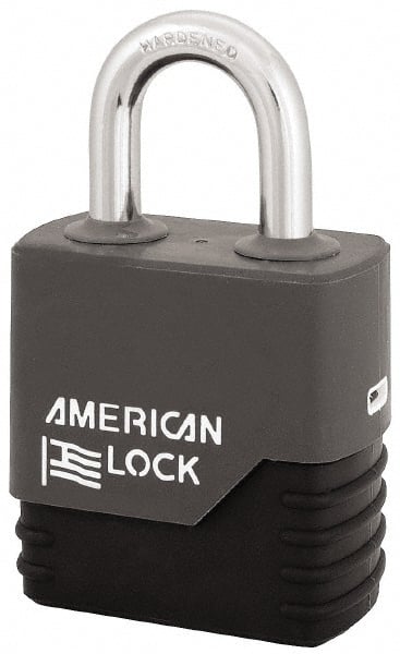 American Lock - 1-1/8" Shackle Clearance, Keyed Different Padlock with Weather Cover - 5/16" Shackle Diam, Steel - Exact Tooling