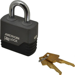 American Lock - 1-1/8" Shackle Clearance, Keyed Different Padlock with Weather Cover - 3/8" Shackle Diam, Brass - Exact Tooling