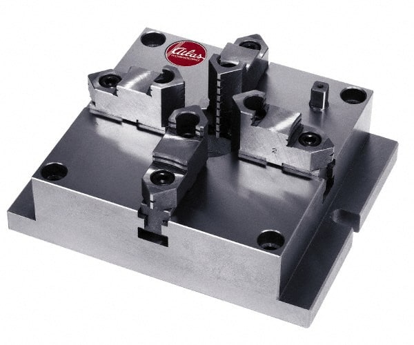 Atlas Workholding - 12" Chuck Diam, 0.39 to 10.45" External Chucking Diam, Low Profile Machining Chuck - 10.79" Bolt Hole Spacing, 3.94" Through Hole, 3.54 to 10.45" Internal Chucking Diam, 14.96" Base Len x 12.2" Base Width x 3.35" Base Height - Exact Tooling