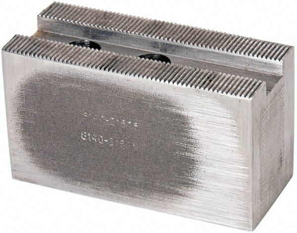 Atlas Workholding - 1.5mm x 60° Serrated Attachment, Square Soft Lathe Chuck Jaw - Steel, 1" Btw Mount Hole Ctrs, 3-1/2" Long x 1-1/2" Wide x 2" High, 0.551" Groove, M12mm Fastener - Exact Tooling