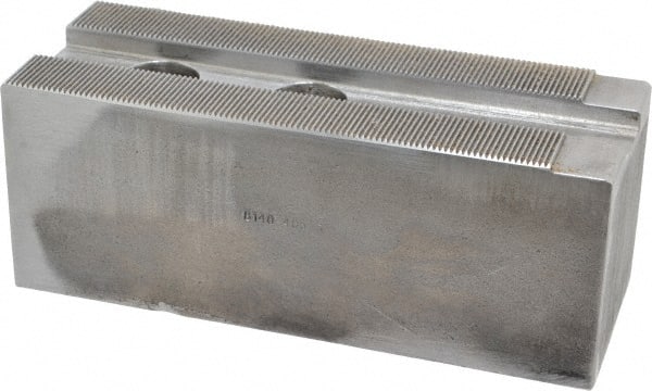 Atlas Workholding - 1.5mm x 60° Serrated Attachment, Square Soft Lathe Chuck Jaw - Steel, 1.69" Btw Mount Hole Ctrs, 6-1/2" Long x 2-1/2" Wide x 2-1/2" High, 0.866" Groove, M20mm Fastener - Exact Tooling