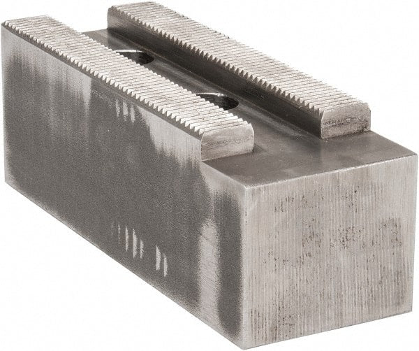Atlas Workholding - 1.5mm x 60° Serrated Attachment, Square Soft Lathe Chuck Jaw - Steel, 2.362" Btw Mount Hole Ctrs, 7" Long x 2-1/2" Wide x 2-1/2" High, 0.984" Groove, M20mm Fastener - Exact Tooling