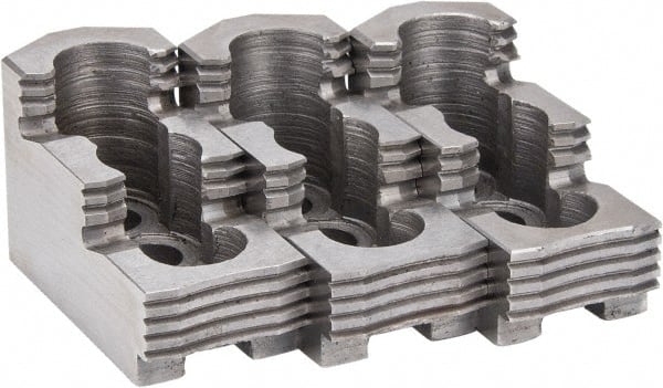 Atlas Workholding - 6" Max Chuck Diam Compatibility, Hard Steel 1.5mm x 60° Serrated Hard Lathe Top Jaws - 1.18" Wide x 2.56" Long x 1.38" High - Exact Tooling