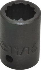Proto - 1/2" Drive 11/16" Standard Impact Socket - 12 Points, 1-1/2" OAL - Exact Tooling