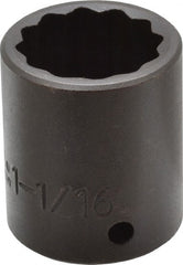 Proto - 1/2" Drive 1-1/16" Standard Impact Socket - 12 Points, 1-3/4" OAL - Exact Tooling