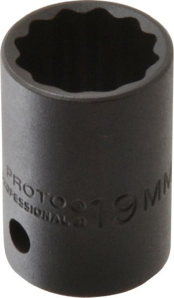 Proto - 1/2" Drive 19mm Standard Impact Socket - 12 Points, 1-1/2" OAL - Exact Tooling