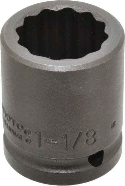 Proto - 3/4" Drive 1-1/8" Standard Impact Socket - 12 Points, 2-3/16" OAL - Exact Tooling