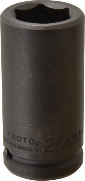 Proto - 3/4" Drive 26mm Deep Impact Socket - 6 Points, 3-1/4" OAL - Exact Tooling