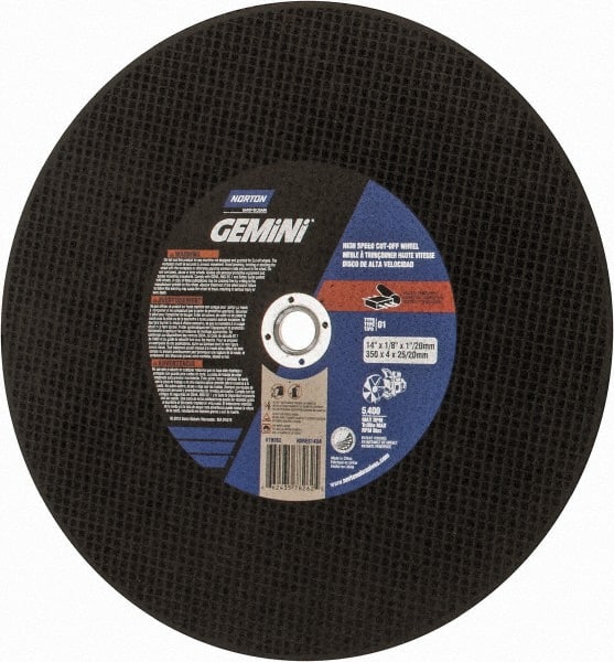 Norton - 14" Aluminum Oxide Cutoff Wheel - 1/8" Thick, 20mm Arbor, 5,400 Max RPM, Use with Angle Grinders - Exact Tooling