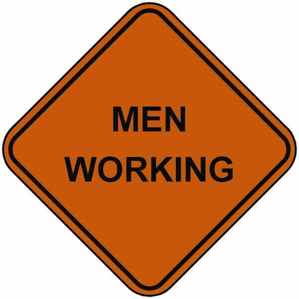 PRO-SAFE - "Men Working", 48" Wide x 48" High, Nylon Construction Roadway Signs - Orange, Square, Sign Stand Mount - Exact Tooling
