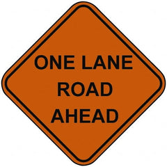 PRO-SAFE - "One Lane Road Ahead", 48" Wide x 48" High, Nylon Construction Roadway Signs - Orange, Square, Sign Stand Mount - Exact Tooling