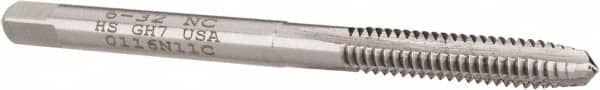 Hertel - #6-32 UNC 3 Flute Bright Finish High Speed Steel Straight Flute Standard Hand Tap - Plug, Right Hand Thread, 2" OAL, 11/16" Thread Length, H7 Limit, 0.003" Oversize - Exact Tooling