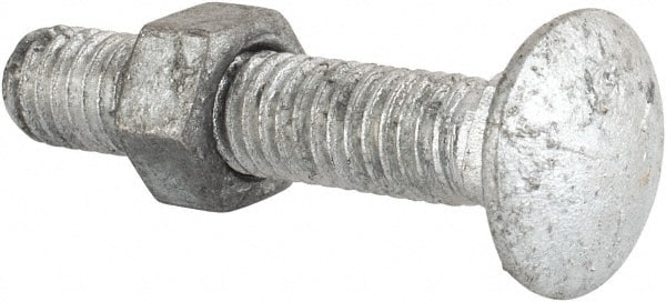 Value Collection - 3/8-16 UNC 2" Length Under Head, Standard Square Neck, Carriage Bolt - Grade 5 Steel, Galvanized Zinc-Plated Finish - Exact Tooling