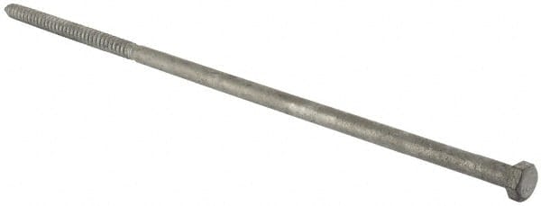 Value Collection - 1/2" Screw, 18" Length Under Head, Steel, Hex Head Lag Screw - Hot Dipped Galvanized, Grade 2 - Exact Tooling
