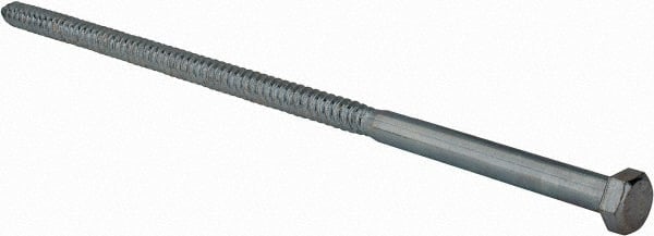 Value Collection - 1/2" Screw, 14" Length Under Head, Steel, Hex Head Lag Screw - Zinc Plated, Grade 2 - Exact Tooling