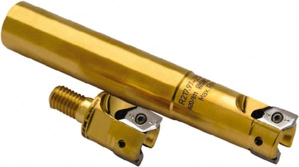 Seco - 1-1/2" Cutting Diam, Modular Connection Indexable Copy End Mill - 3 Inserts, XPKX 12 Insert, R217.97 Toolholder, Through Coolant - Exact Tooling