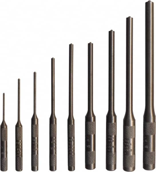 Mayhew - 9 Piece, 1/16 to 5/16", Roll Pin Punch Set - Round Shank, Alloy Steel, Comes in Pouch - Exact Tooling