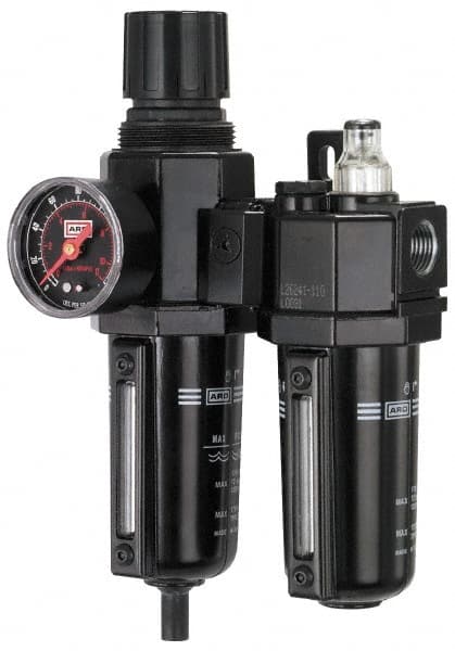 ARO/Ingersoll-Rand - 1/2" NPT Port Standard 2 Piece Filter/Regulator-Lubricator FRL Unit - Metal Bowl, 120 SCFM, 250 Max psi, 9.95" High x 5.724" Long, Manual Drain - Exact Tooling