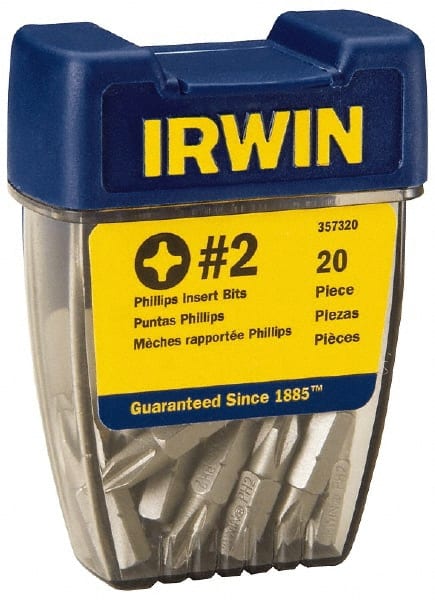 Irwin - #2, Insert Phillips Screwdriver Bit - 1/4" Drive, 1" OAL - Exact Tooling