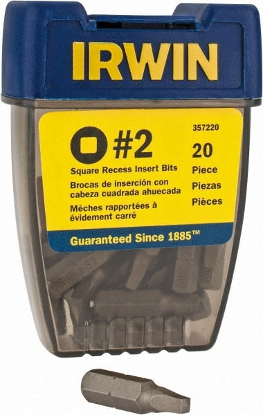Irwin - 1/4" Drive, #2 Square Recess Screwdriver Bit - 1" OAL - Exact Tooling