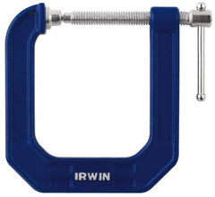 Irwin - Regular-Duty 2" Max Opening, 3-1/2" Throat Depth, Cast Iron Standard C-Clamp - 600 Lb Capacity, 0" Min Opening, Deep Throat - Exact Tooling