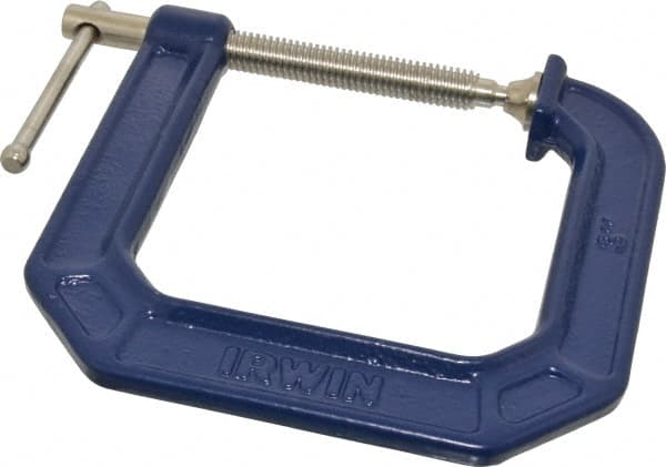 Irwin - Regular-Duty 3" Max Opening, 4-1/2" Throat Depth, Cast Iron Standard C-Clamp - 750 Lb Capacity, 0" Min Opening, Deep Throat - Exact Tooling