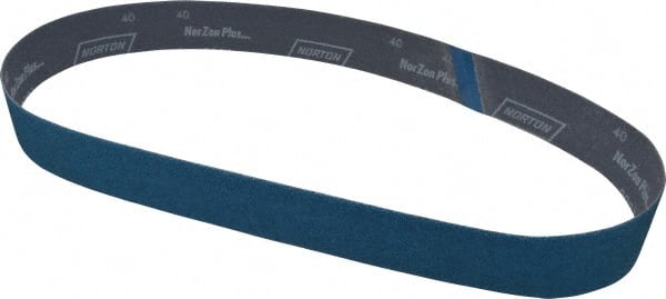 Norton - 2" Wide x 48" OAL, 40 Grit, Zirconia Alumina Abrasive Belt - Zirconia Alumina, Coarse, Coated, Y Weighted Cloth Backing, Dry, Series R821 - Exact Tooling
