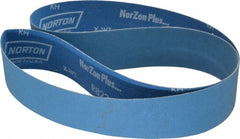 Norton - 2" Wide x 48" OAL, 100 Grit, Zirconia Alumina Abrasive Belt - Zirconia Alumina, Fine, Coated, X Weighted Cloth Backing, Series R823 - Exact Tooling