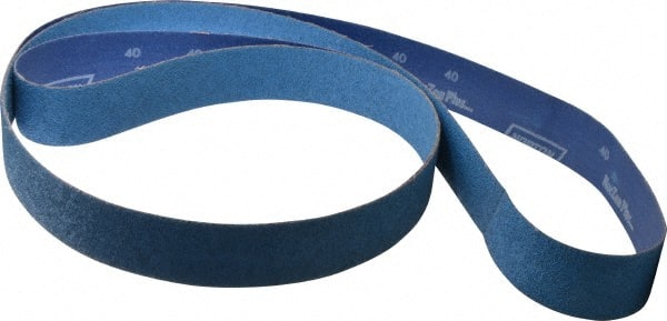 Norton - 2" Wide x 132" OAL, 40 Grit, Zirconia Alumina Abrasive Belt - Zirconia Alumina, Coarse, Coated, Y Weighted Cloth Backing, Series R824 - Exact Tooling