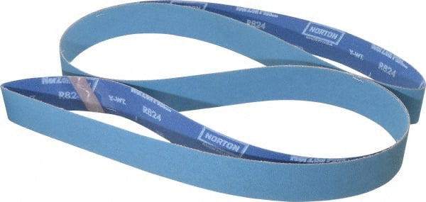 Norton - 2" Wide x 132" OAL, 80 Grit, Zirconia Alumina Abrasive Belt - Zirconia Alumina, Medium, Coated, Y Weighted Cloth Backing, Series R824 - Exact Tooling