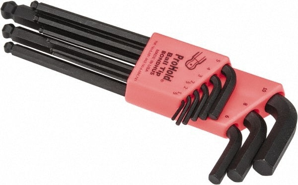 Bondhus - 9 Piece L-Key Ball End Hex Key Set - Hex Range 1.5 to 10mm - Exact Tooling