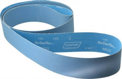 Norton - 3" Wide x 132" OAL, 100 Grit, Zirconia Alumina Abrasive Belt - Zirconia Alumina, Fine, Coated, X Weighted Cloth Backing, Series R823 - Exact Tooling