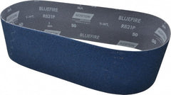 Norton - 4" Wide x 36" OAL, 50 Grit, Zirconia Alumina Abrasive Belt - Zirconia Alumina, Coarse, Coated, Y Weighted Cloth Backing, Dry, Series R821 - Exact Tooling