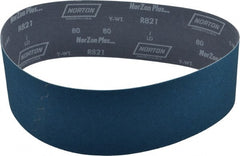 Norton - 4" Wide x 36" OAL, 80 Grit, Zirconia Alumina Abrasive Belt - Zirconia Alumina, Medium, Coated, Y Weighted Cloth Backing, Dry, Series R821 - Exact Tooling