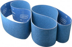 Norton - 4" Wide x 132" OAL, 36 Grit, Zirconia Alumina Abrasive Belt - Zirconia Alumina, Very Coarse, Coated, Y Weighted Cloth Backing, Series R824 - Exact Tooling