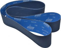 Norton - 4" Wide x 132" OAL, 120 Grit, Zirconia Alumina Abrasive Belt - Zirconia Alumina, Fine, Coated, X Weighted Cloth Backing, Series R823 - Exact Tooling
